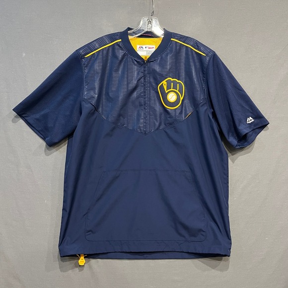 Majestic Other - Milwaukee Brewers 1/4 Zip Windshirt Mens M Blue Majestic Short Sleeve Pullover